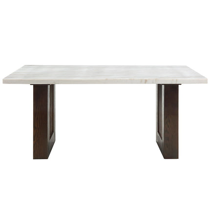 Edwyn - Dining Table With Marble Top - White Natural Marble Top & Brown Finish ACME 