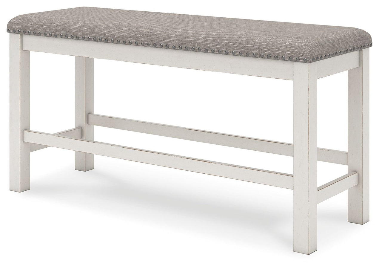 Robbinsdale - Antique White - Dbl Counter Height Upholstered Dining Bench - Tony's Home Furnishings