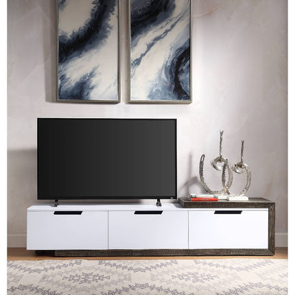 Orion - TV Stand - White High Gloss & Rustic Oak ACME 