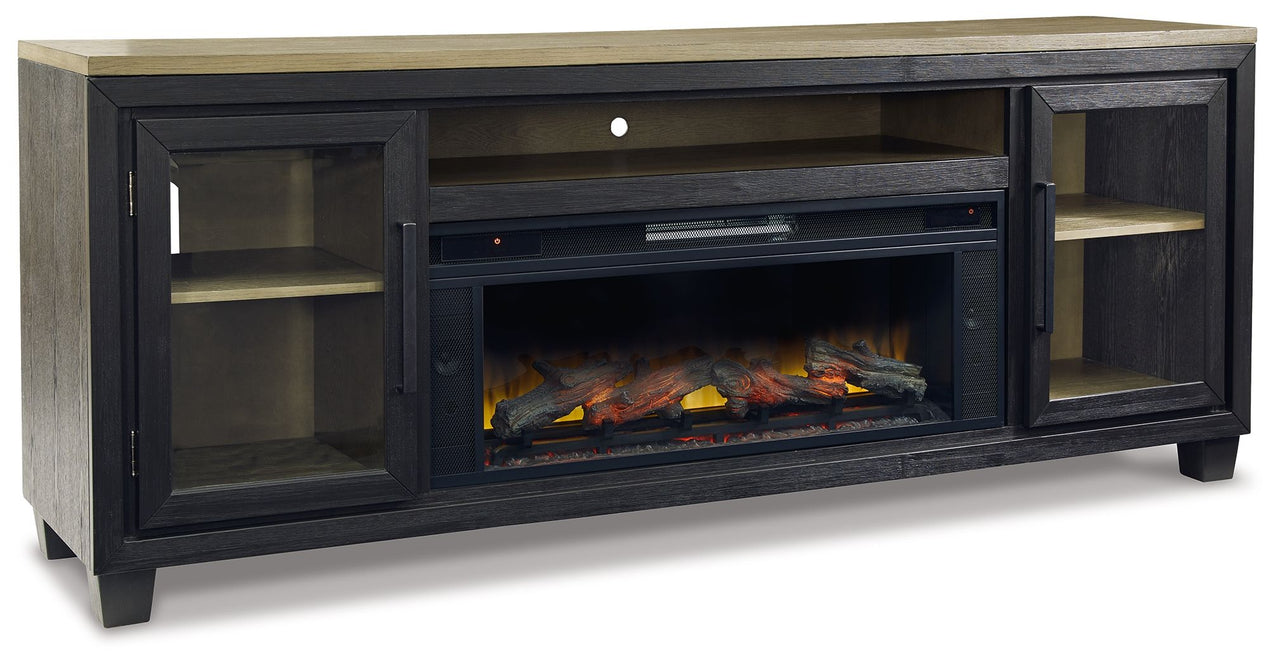 Foyland - Black / Brown - 83" TV Stand With Electric Infrared Fireplace Insert - Tony's Home Furnishings