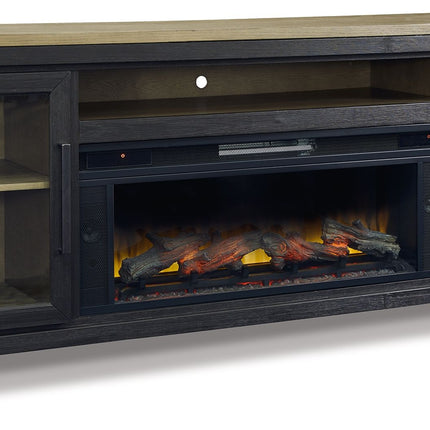 Foyland - Black / Brown - 83" TV Stand With Electric Infrared Fireplace Insert Signature Design by Ashley® 