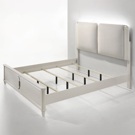 Laveda - Eastern King Bed With LED - Light Gray Boucle & Pearl White Finish ACME 