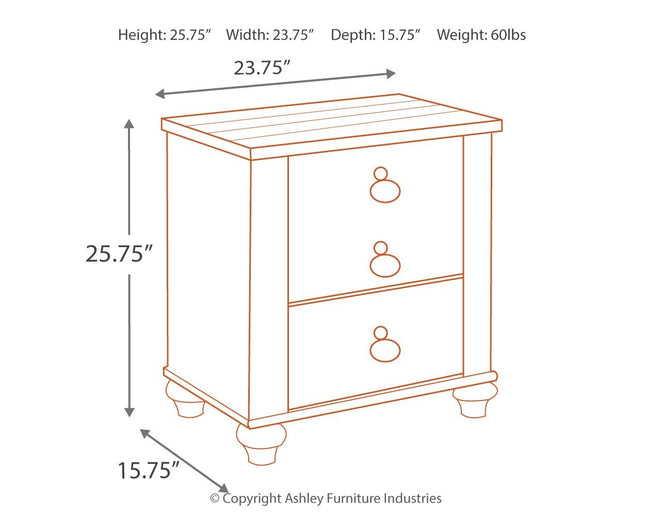 Willowton - Brown / Beige / White - Two Drawer Night Stand Ashley Furniture 