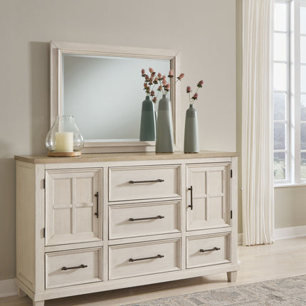 Shaybrock - Antique White / Brown - Dresser And Mirror Benchcraft® 