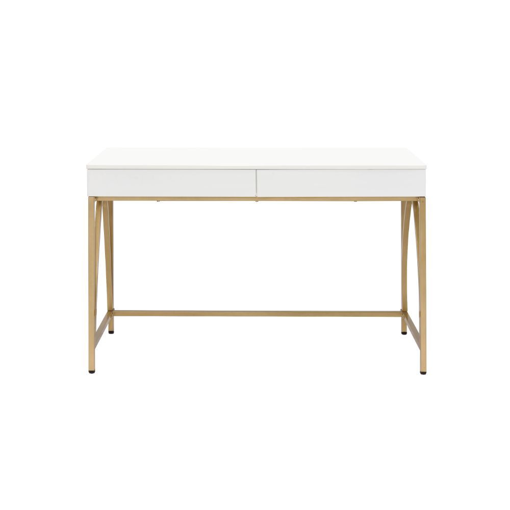 Lightmane - Desk - White High Gloss & Gold ACME 