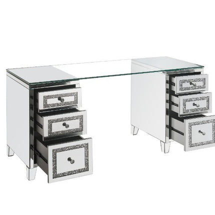 Noralie - Writing Desk - Clear Glass, Mirrored & Faux Diamonds - 31" ACME 