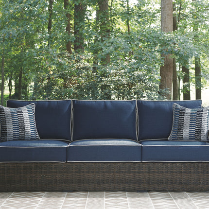 Grasson - Brown / Blue - Sofa With Cushion Ashley Furniture 