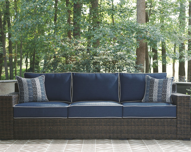 Grasson - Brown / Blue - Sofa With Cushion Ashley Furniture 