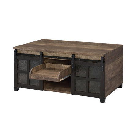 Nineel - Coffee Table - Obscure Glass, Rustic Oak & Black Finish ACME 