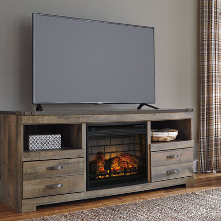 Trinell - Brown - 63" TV Stand With Glass/Stone Fireplace Insert Signature Design by Ashley® 