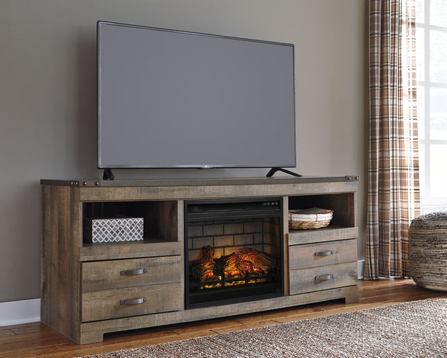 Trinell - Brown - 63" TV Stand With Glass/Stone Fireplace Insert Signature Design by Ashley® 