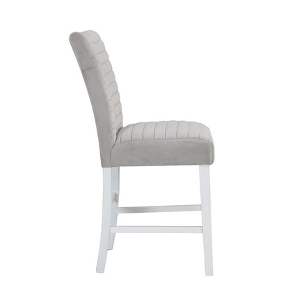 Elizaveta - Counter Height Chair (Set of 2) - Gray Velvet, Faux Crystal Diamonds &White High Gloss Finish ACME 