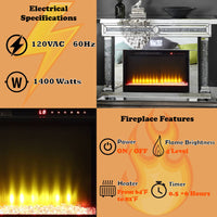Noralie - Fireplace - Mirrored & Faux Diamonds - Wood - 36