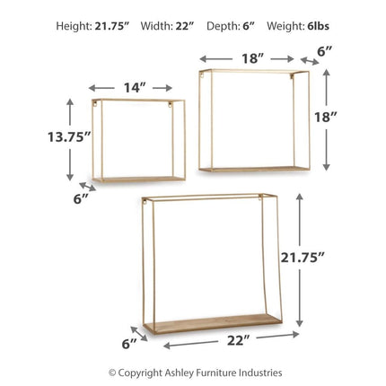 Efharis - Natural / Gold Finish - Wall Shelf Set (Set of 3) Ashley Furniture 