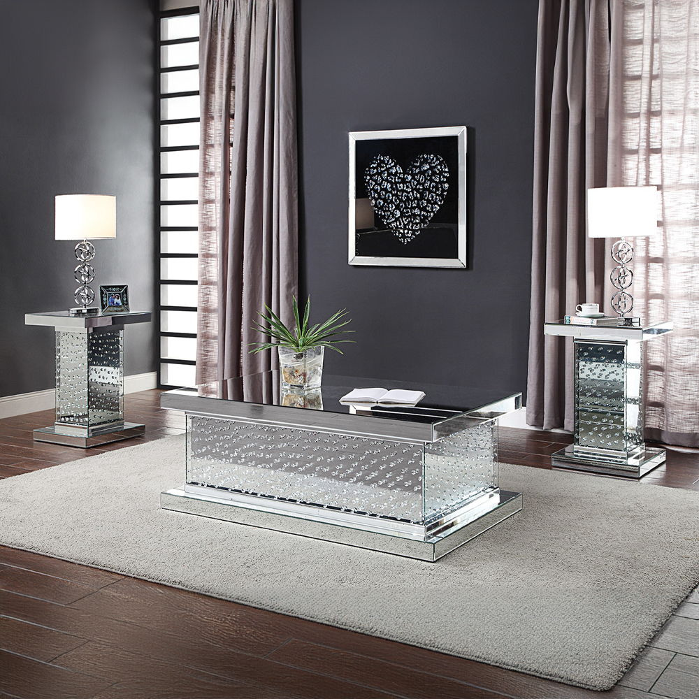 Nysa - End Table - Mirrored & Faux Crystals - 26" ACME 