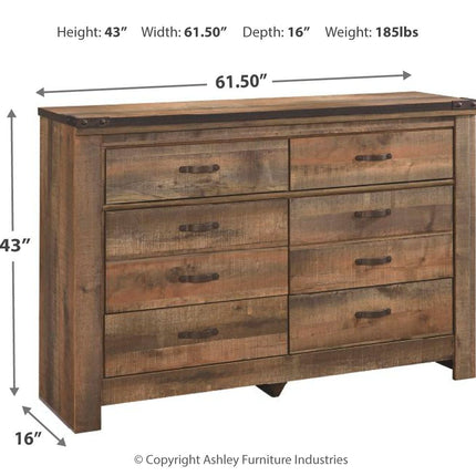 Trinell - Brown Dark - Six Drawer Dresser - 61.34" X 15.98" X 42.99" Ashley Furniture 