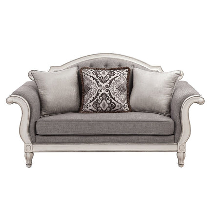 Florian - Loveseat With 3 Pillows - Gray & Antique White - Tony's Home Furnishings