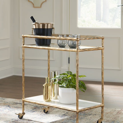 Plattfield - Antique Gold Finish - Bar Cart Signature Design by Ashley® 