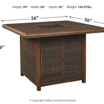 Paradise - Medium Brown - Square Bar Table W/Fire Pit Ashley Furniture 