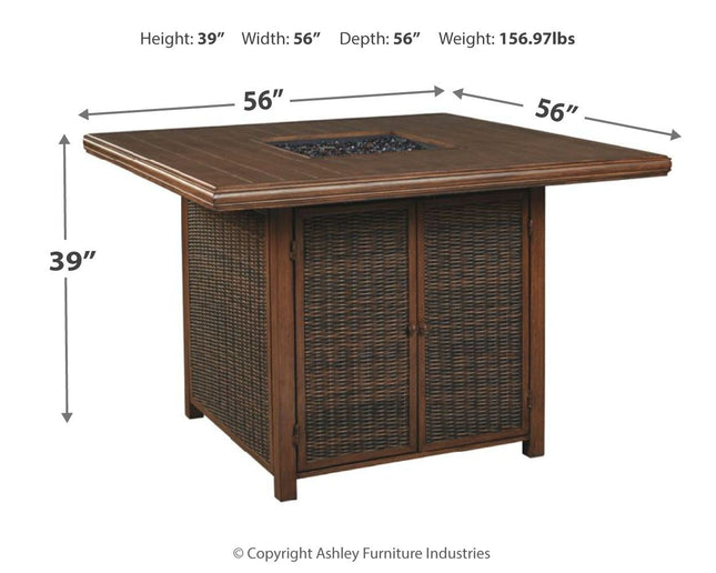 Paradise - Medium Brown - Square Bar Table W/Fire Pit Ashley Furniture 