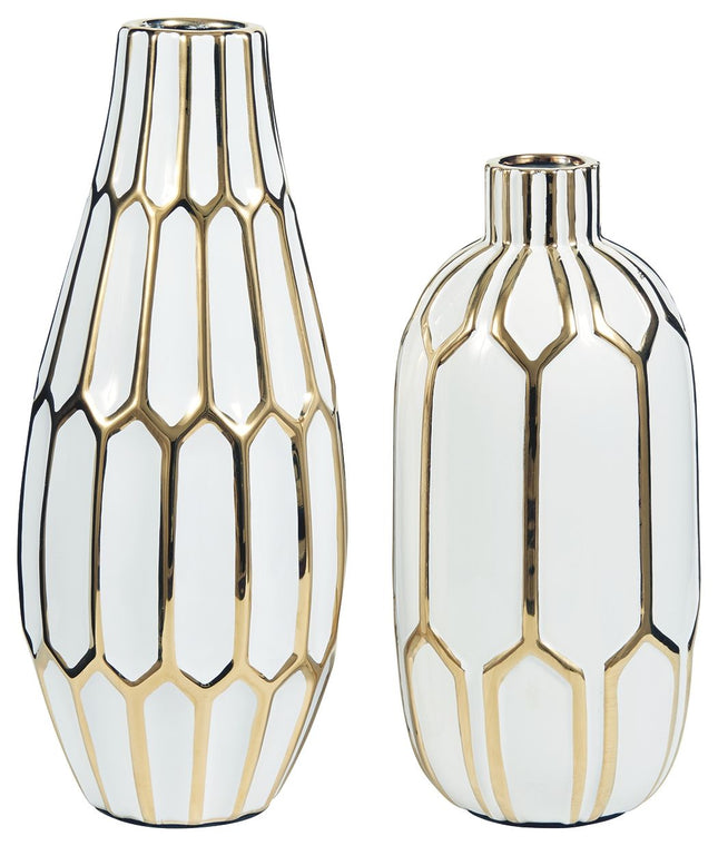 Mohsen - Gold Finish / White - Vase Set (Set of 2) Ashley Furniture 