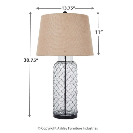 Sharmayne - White - Glass Table Lamp  - Wrapped With Wire Ashley Furniture 