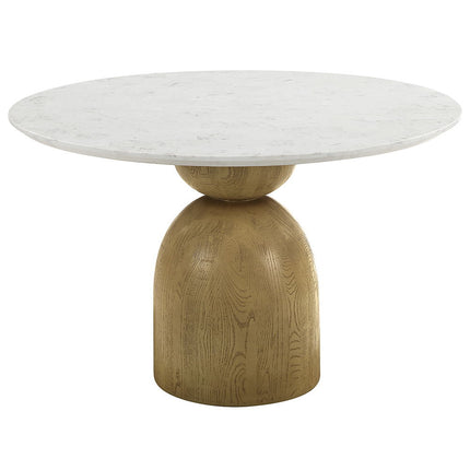 Kala - Round Dining Table With Marble Top - Natural Marble Top & Oak Finish ACME 