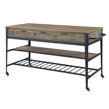 Macaria - Kitchen Island - Rustic Oak & Black Finish - 33" ACME 