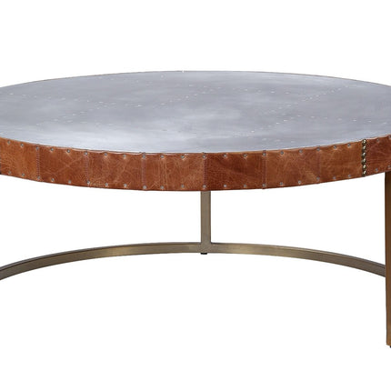 Tamas - Coffee Table - Aluminum & Cocoa Top Grain Leather - 16" ACME 