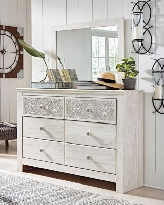 Paxberry - Whitewash - Dresser, Mirror - Medallion Drawer Pulls - Tony's Home Furnishings