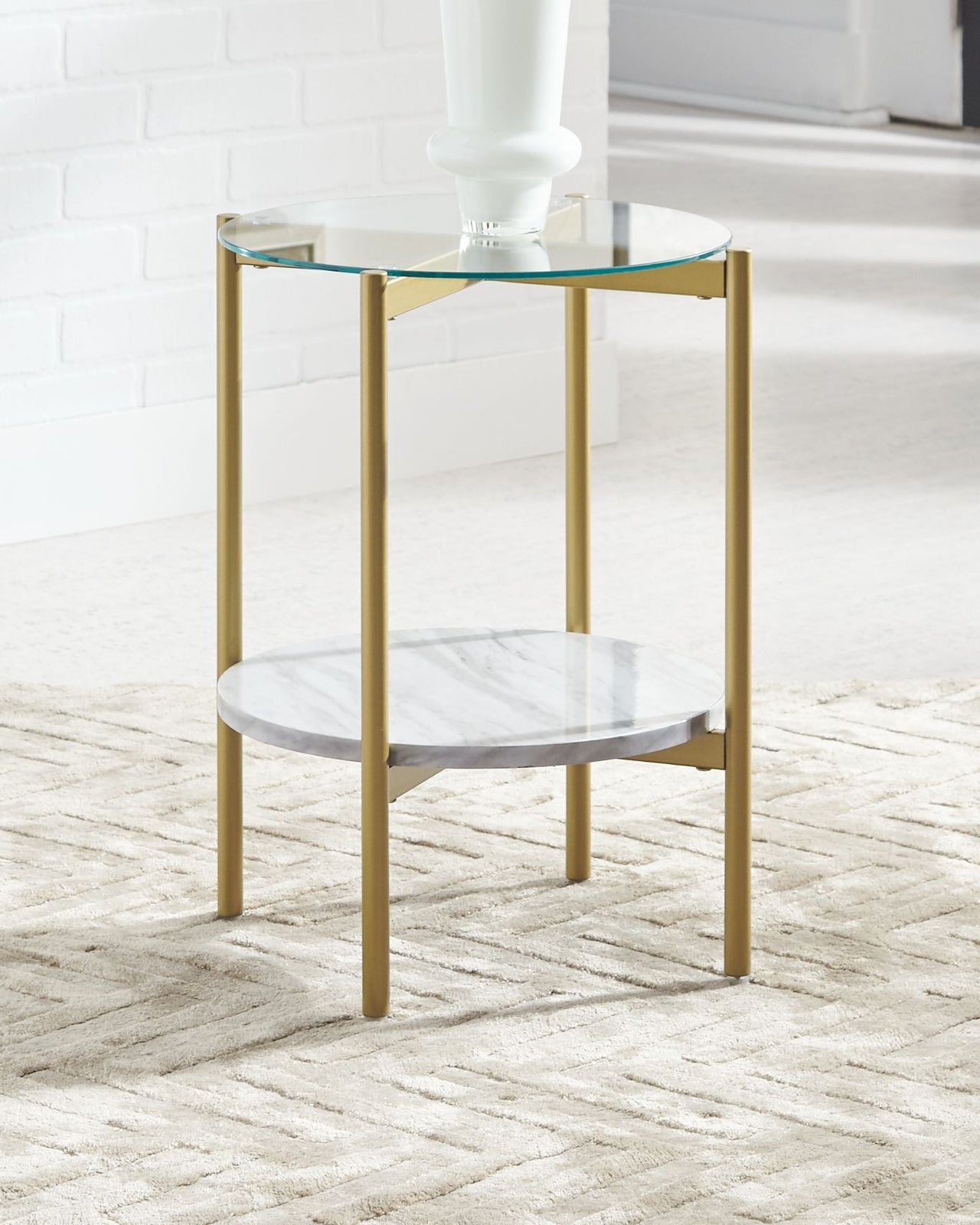 Wynora - White / Gold - Round End Table - Tony's Home Furnishings