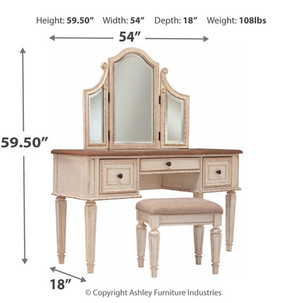 Realyn - White / Brown / Beige - Vanity/mirror/Stool (Set of 3) Ashley Furniture 