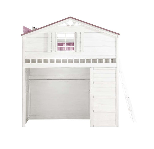 Tree House - Twin Loft Bed - Pink & White Finish ACME 