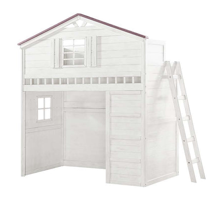 Tree House - Twin Loft Bed - Pink & White Finish ACME 