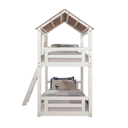 Inara - Twin Over Twin Bunk Bed - White & Rustic Oak - Tony's Home Furnishings