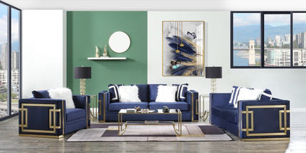 Virrux - Loveseat - Blue Velvet & Gold Finish ACME 