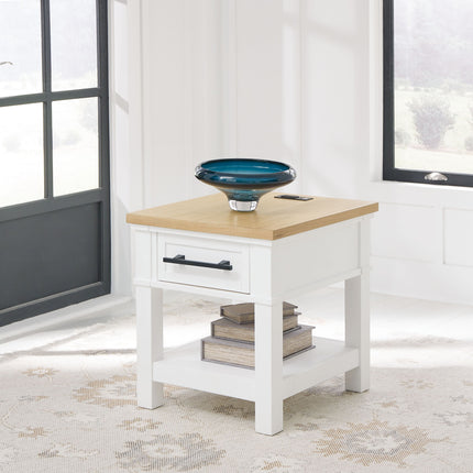 Ashbryn - White / Natural - Rectangular End Table Signature Design by Ashley® 