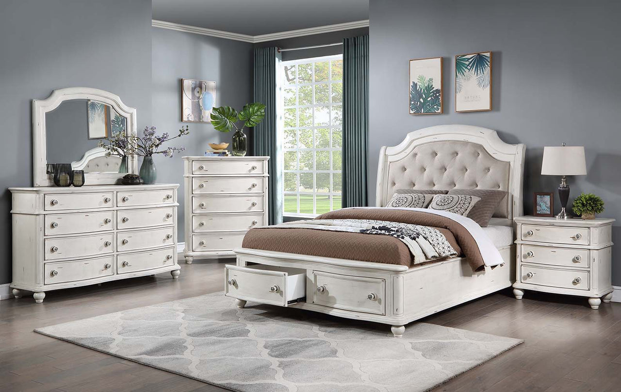 Jaqueline - Mirror - Light Gray Linen & Antique White Finish ACME 