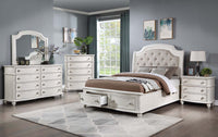 Jaqueline - Mirror - Light Gray Linen & Antique White Finish ACME 