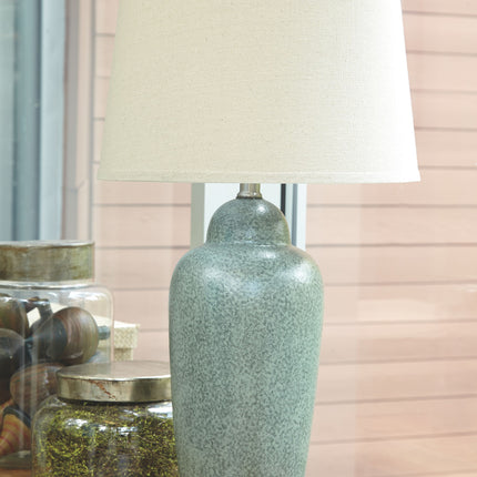 Saher - Green - Ceramic Table Lamp  - Earthy Ceramic Ashley Furniture 