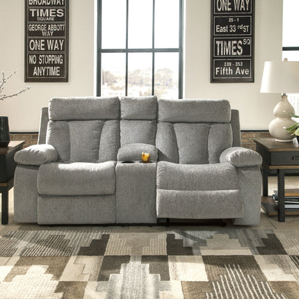 Mitchiner - Fog - Dbl Rec Loveseat W/Console Ashley Furniture 