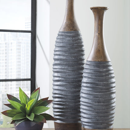 Blayze - Antique Gray / Brown - Vase Set (Set of 2) Ashley Furniture 