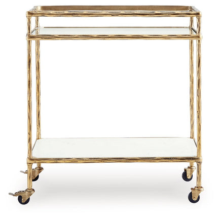 Plattfield - Antique Gold Finish - Bar Cart Signature Design by Ashley® 