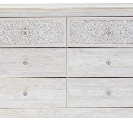 Paxberry - Whitewash - Six Drawer Dresser - Medallion Drawer Pulls Ashley Furniture 