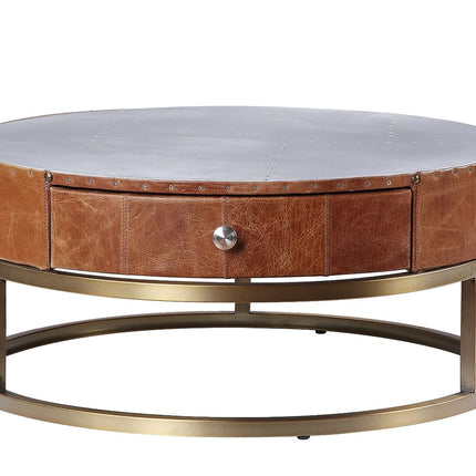 Tamas - Coffee Table - Aluminum & Cocoa Top Grain Leather - 13" ACME 