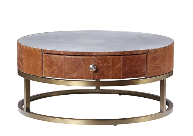 Tamas - Coffee Table - Aluminum & Cocoa Top Grain Leather - 13" ACME 