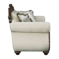 Pierce - Loveseat With 3 Pillows - Beige Fabric & Cherry Finish ACME 