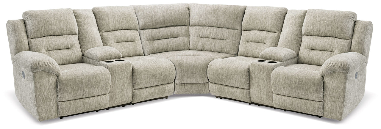 Family Den - Pewter - 3-Piece Power Reclining Sectional With 2 Loveseats With Console - Tony's Home Furnishings