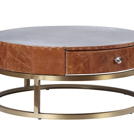 Tamas - Coffee Table - Aluminum & Cocoa Top Grain Leather - 13" ACME 