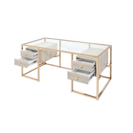 Huyana - Desk - Clear Glass & Gold ACME 